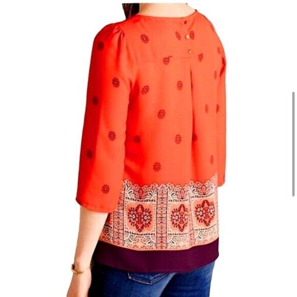 Anthropologie Maeve Rila Red Print 3/4 Sleeve Blouse - Picture 4 of 9